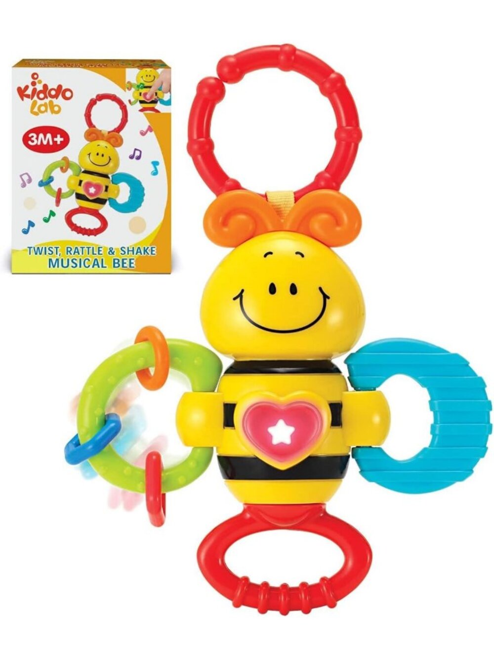 Light-Up Musical Bee Teething Ring & Rattle Toy for Toddlers - Sensory Fun!